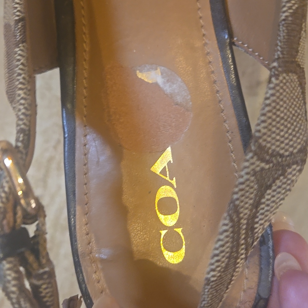 Coach Ferry Cork Wedge Jacquard Mongram Peeptoe Khaki/Chesnut Espadrilles - Picture 3 of 14